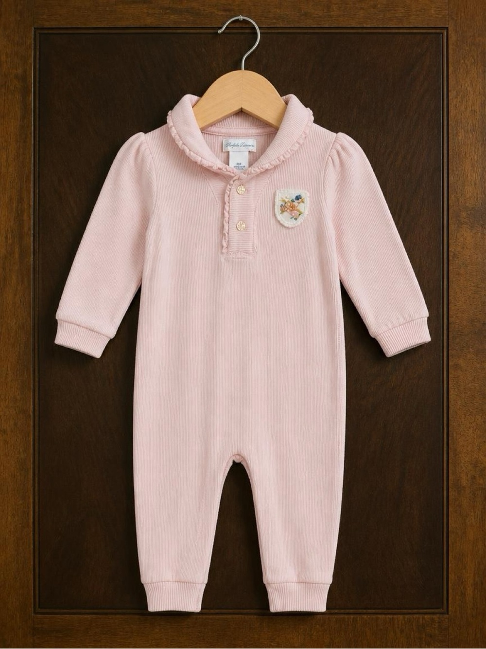 Ralph Lauren Baby Girl 9M Pink Crest Ruffle Romper